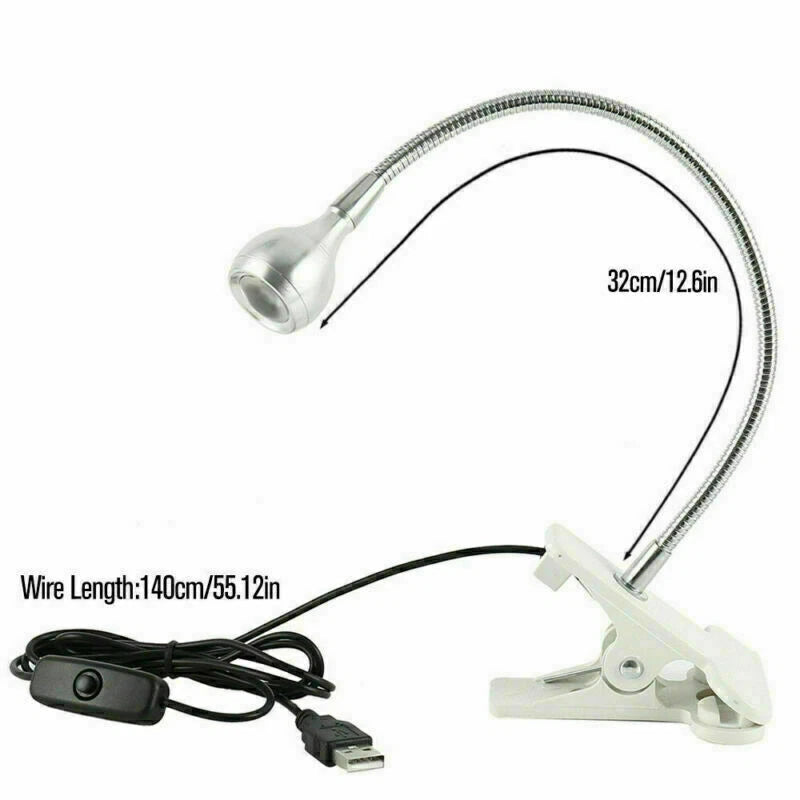 USB Clip On Desk Lamp Flexible Clamp Reading Light LED Bed Table Bedside Night