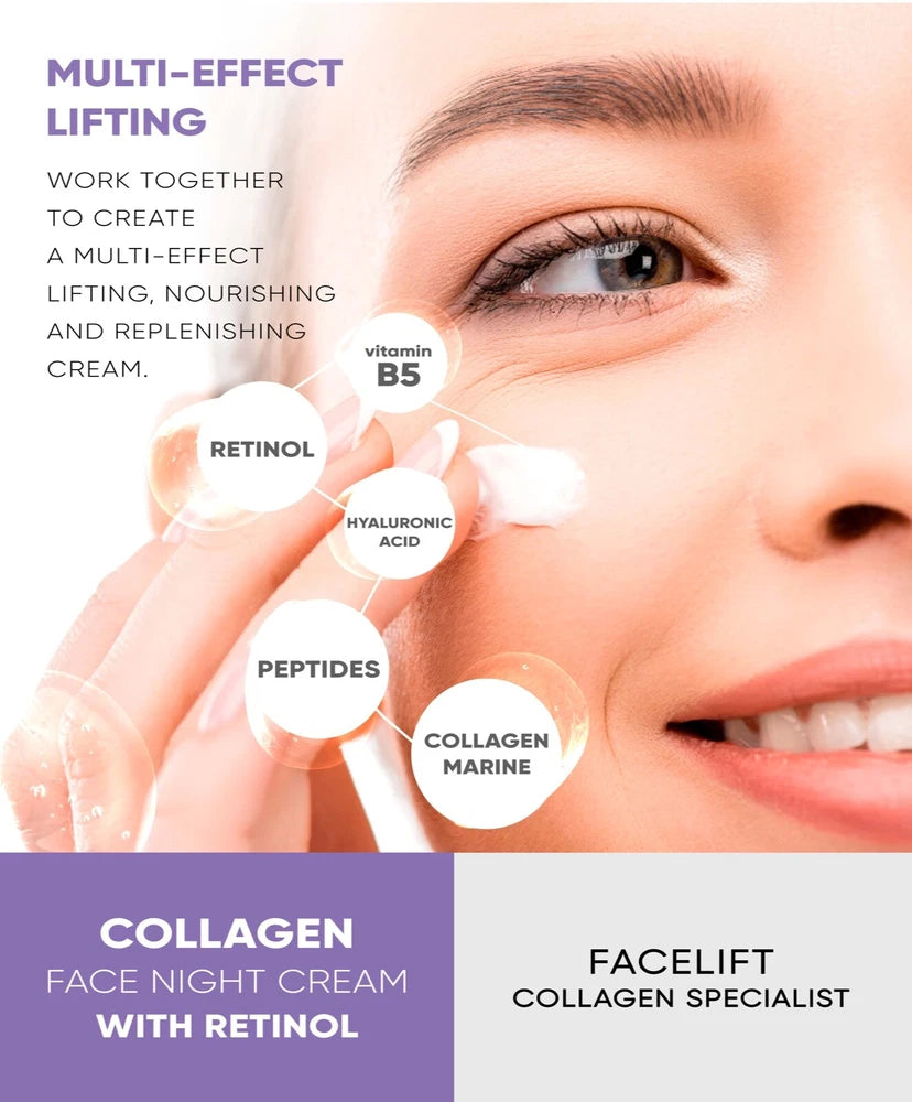 Night Face Cream with Collagen Marine, Peptide, Retinol, Hyaluronic Acid and B5