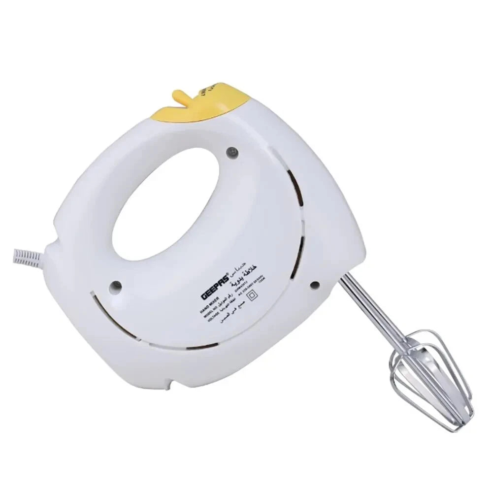 Geepas Electric Hand Food Mixer 7 Speeds & Turbo With Egg Beaters & Dough Hooks