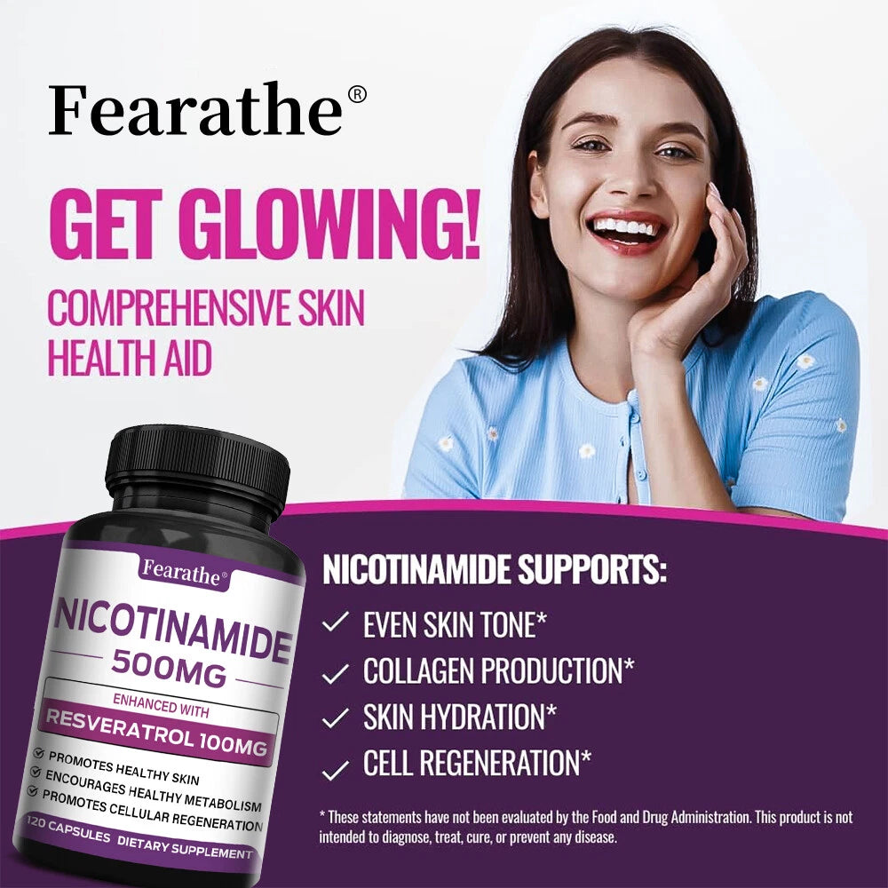 Niacinamide Supplement 500 Mg, Promotes Cell Regeneration, Repair & Skin Health