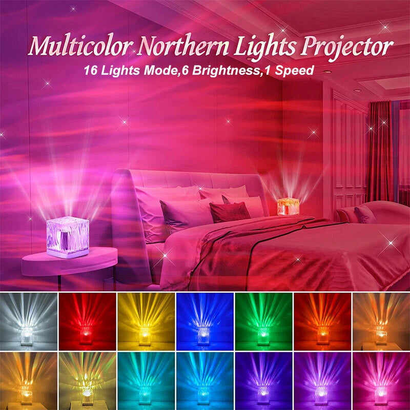 RGB Cube Northern Lights 16 Colour Aurora Projector Lamp Ocean Wave Night Lights