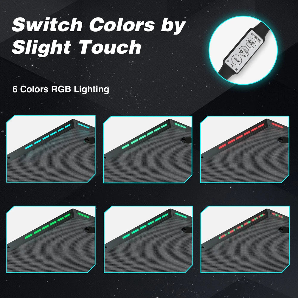 XXL Gaming Desk RGB LED Computer Racing Table Carbon Fiber PC Gamer Workstation