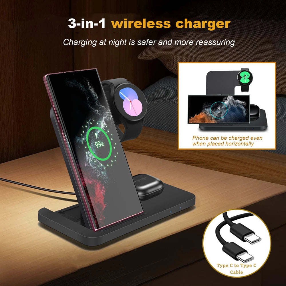 3in1 Wireless Charger Station Dock For Samsung Galaxy Watch 7/6 S25+ S24 Z Flip6