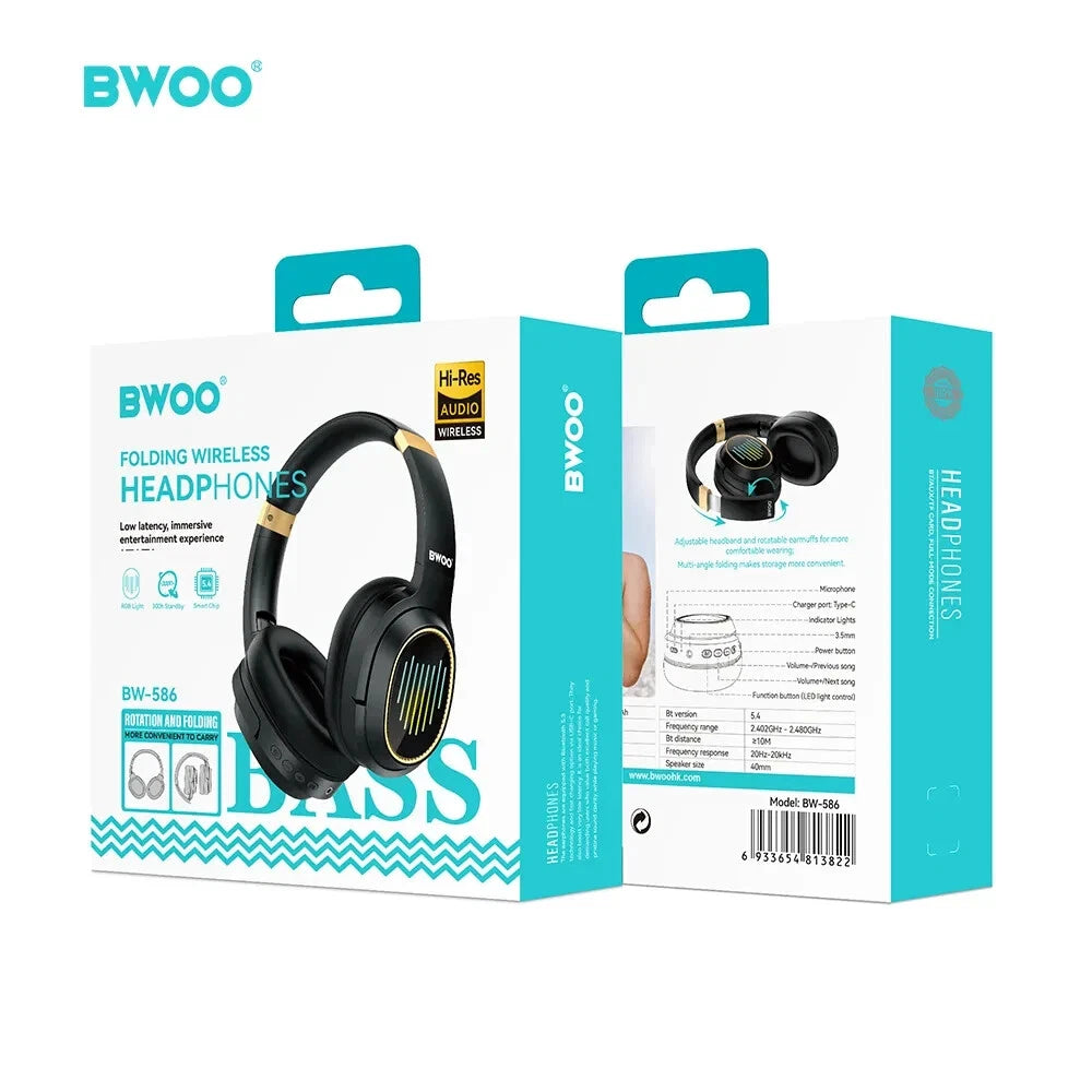 TWS Wireless Bluetooth 5.4 Headphones LED RGB ANC Over-Ear Earphones 50H