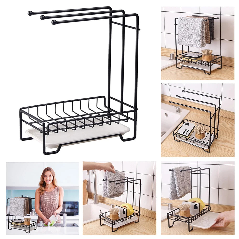 2 TIER KITCHEN SINK DISH DRAINER RACK WITH DRIP TRAY CUTLERY HOLDER PLATE RACK