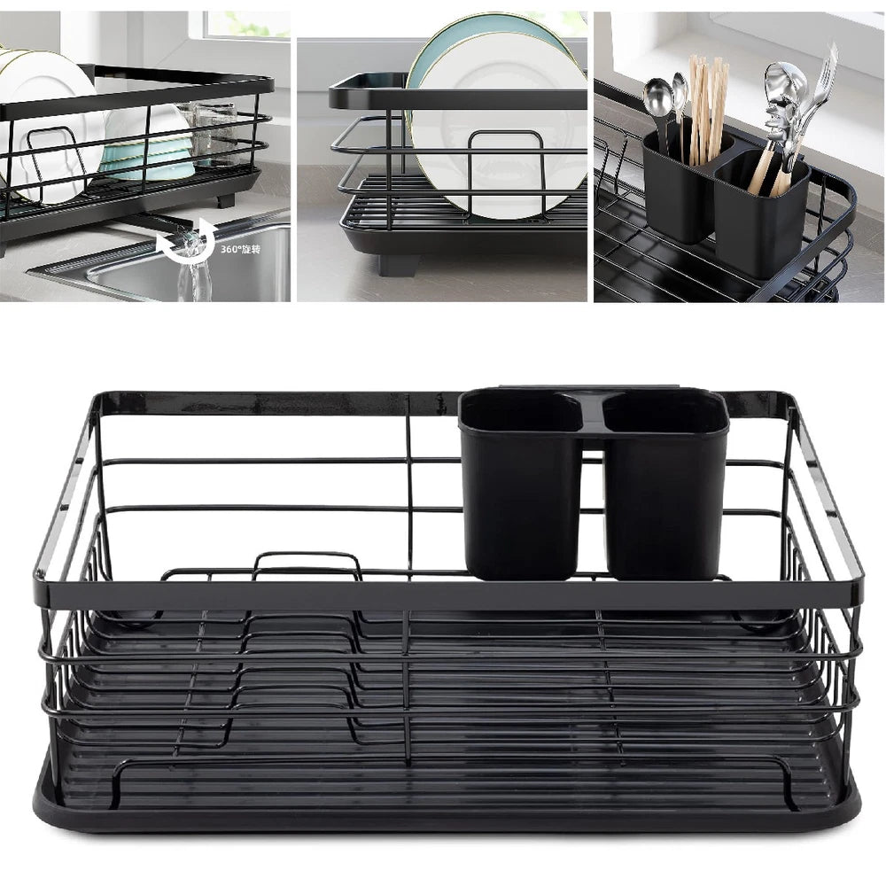 2 TIER KITCHEN SINK DISH DRAINER RACK WITH DRIP TRAY CUTLERY HOLDER PLATE RACK