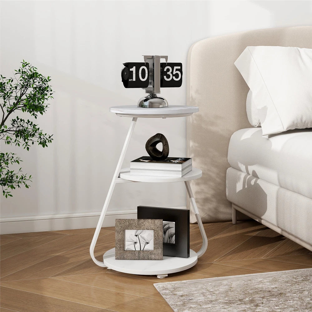 3-Tier Sofa Side Table LED Lighted Bedside Living Room End Table with Storage