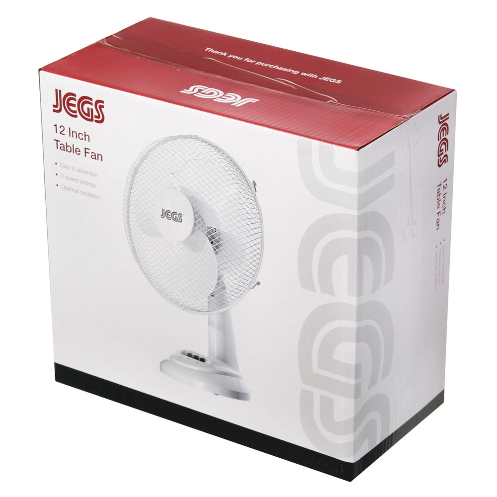 Jegs 12 Inch 35W Air Cooling Oscillating Table Desk Fan Home Office 3 Speed
