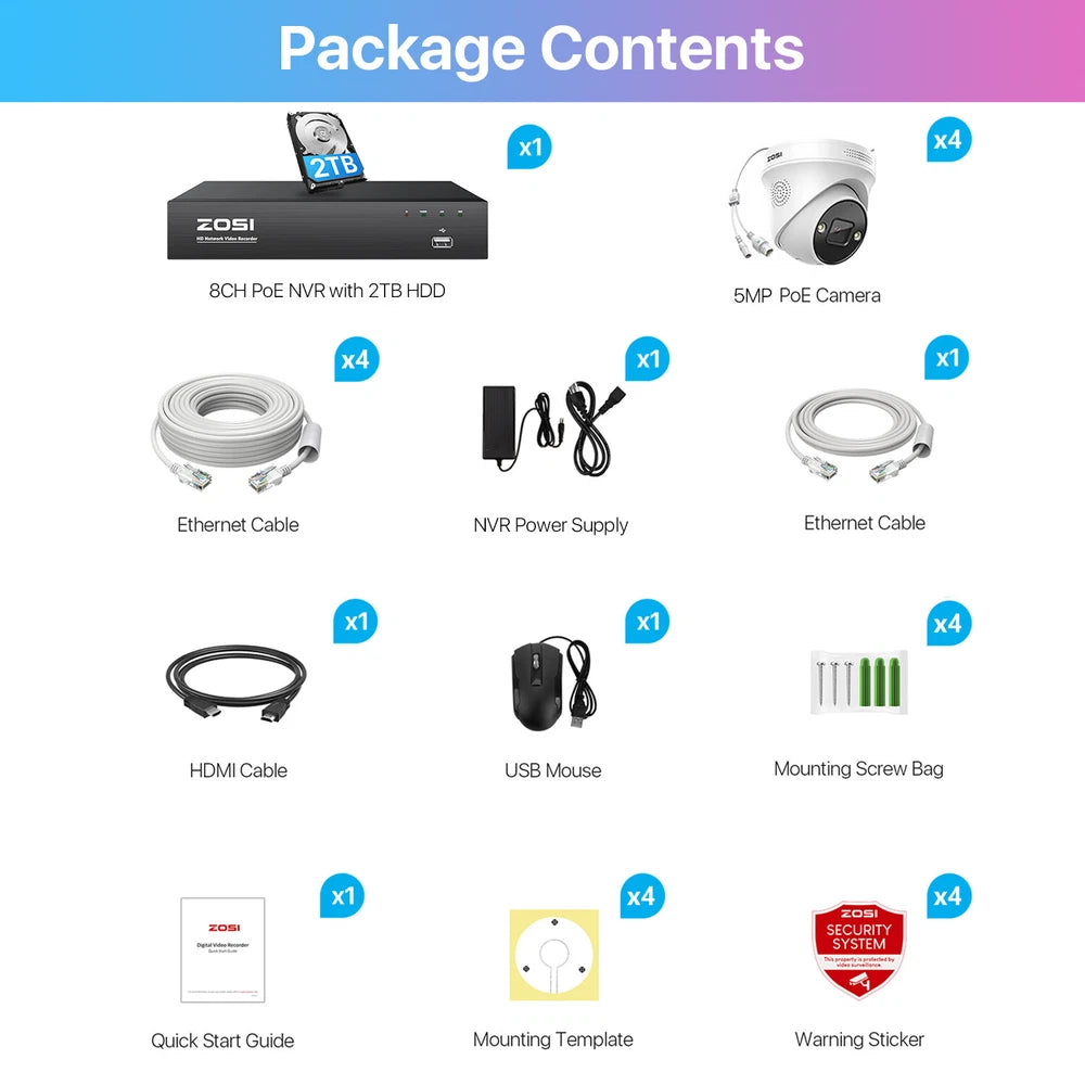 CAMERA POE CCTV 5MP HD IR Security Camera System 4K NVR Home Surveillance Outdoor