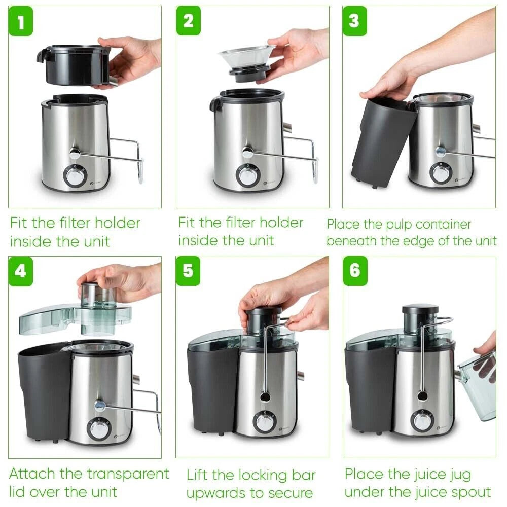 1000W Juicer Machine Whole Fruit Vegetable Large Juice Extractor Stainless Steel
