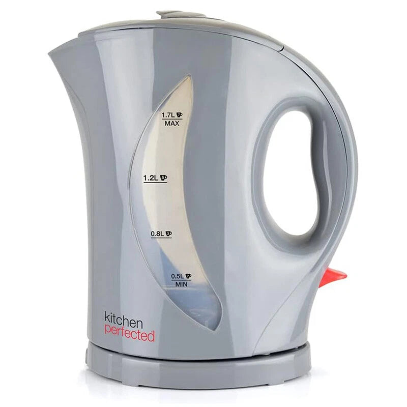 Grey Cordless Electric Kettle 1.7 Litre Jug 2200W Fast Boil Washable Filter