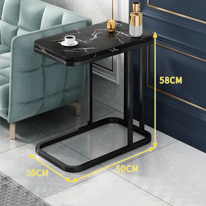 Side Table C Shaped Sofa End Table Coffee Snack Table w/ Metal Frame Couch Table
