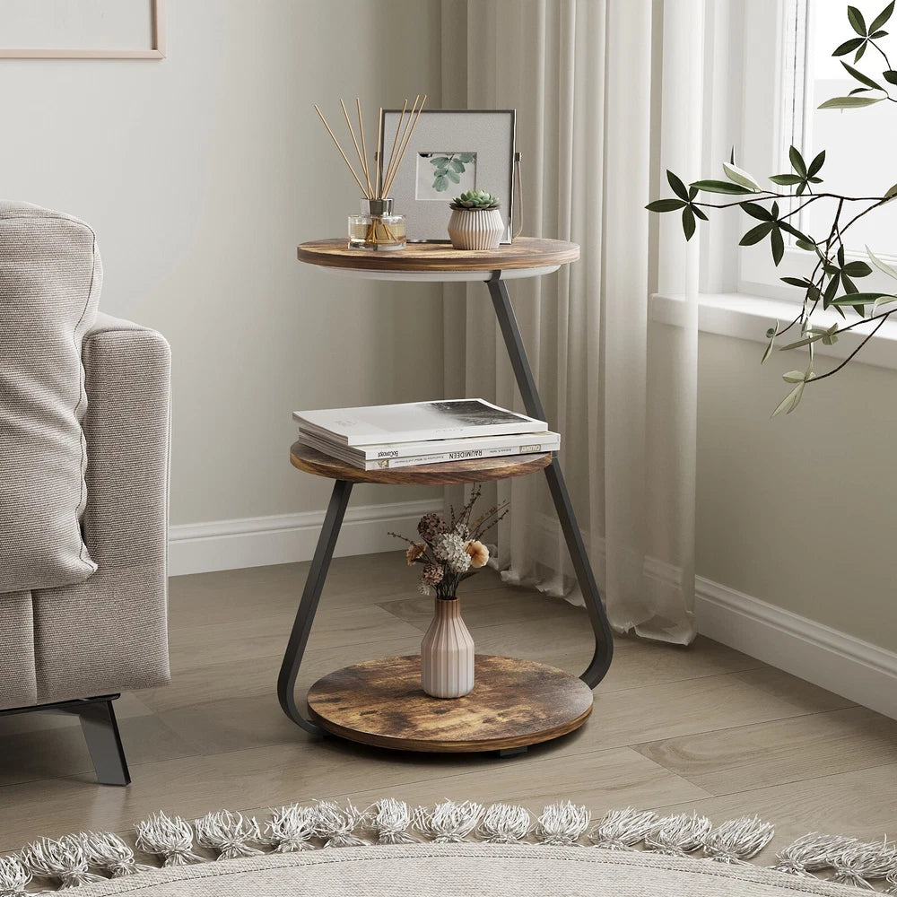 3-Tier Sofa Side Table LED Lighted Bedside Living Room End Table with Storage