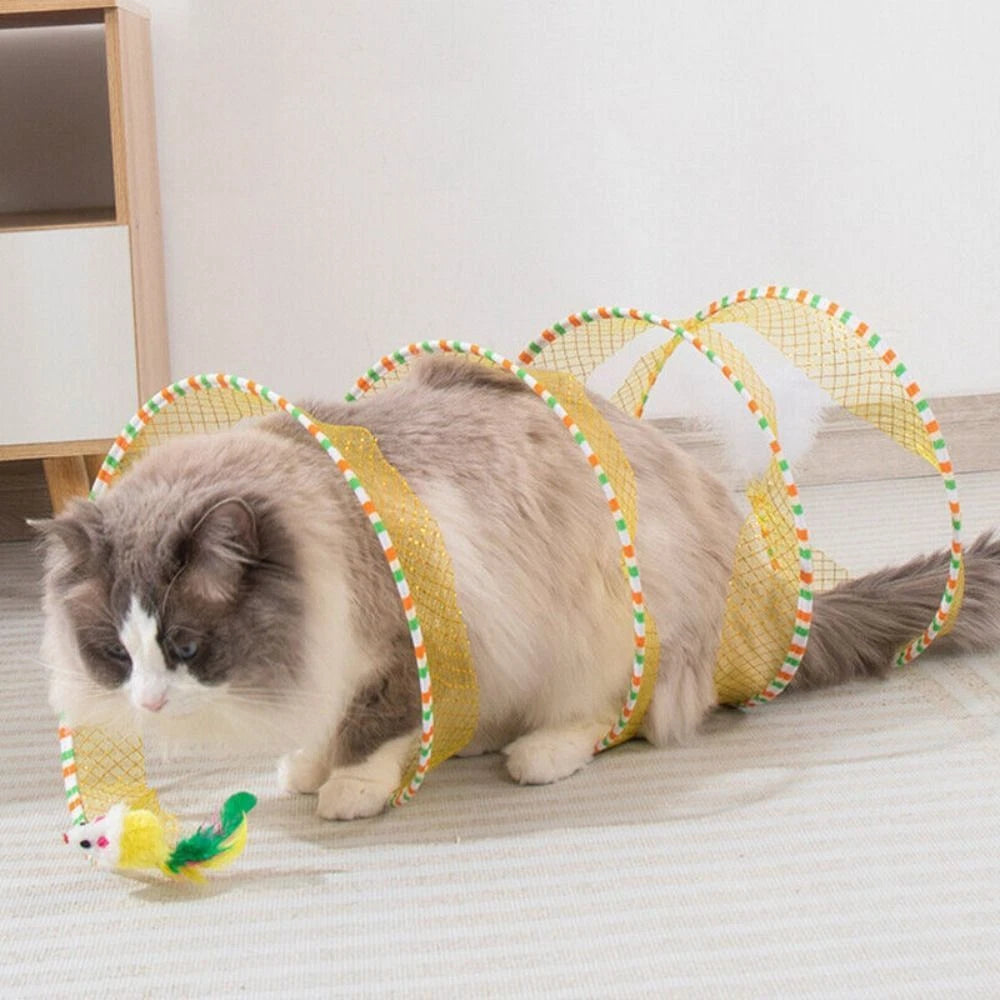 Stretchable Cat Coil Tunnel Toys Foldable Pet Interactive Toy Coil Spiral Toy