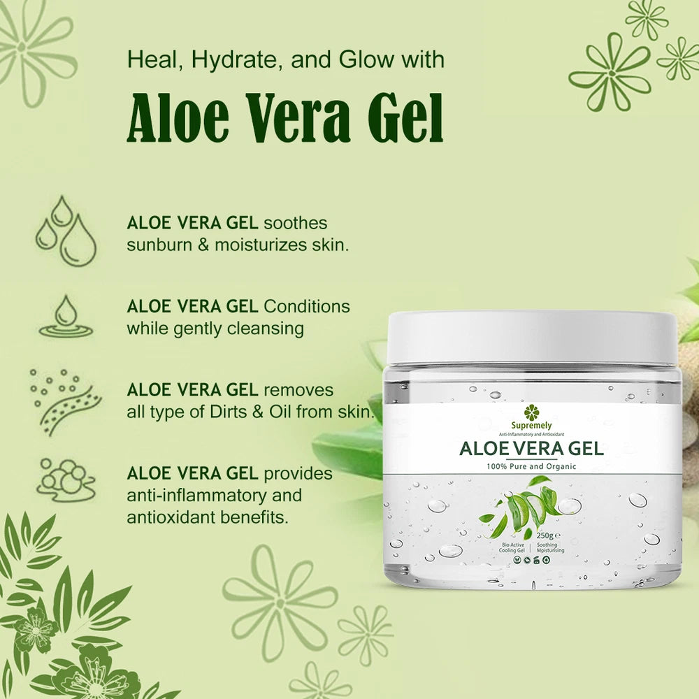 100% Pure Aloe Vera Gel Natural Organic Multipurpose Soothing Hair & Skin Care