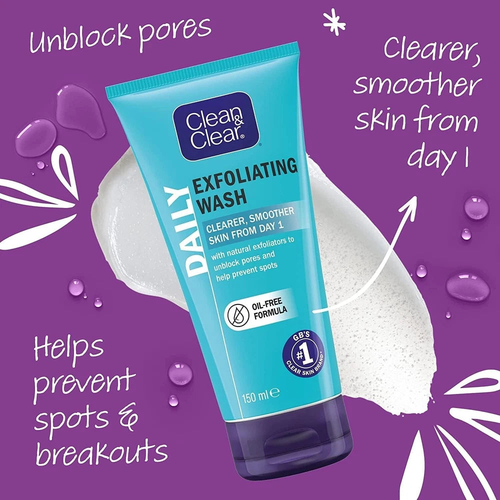 Clean & Clear Exfoliating Daily Wash - Clearer & Smoother Skin (150ml X 3 Pack)