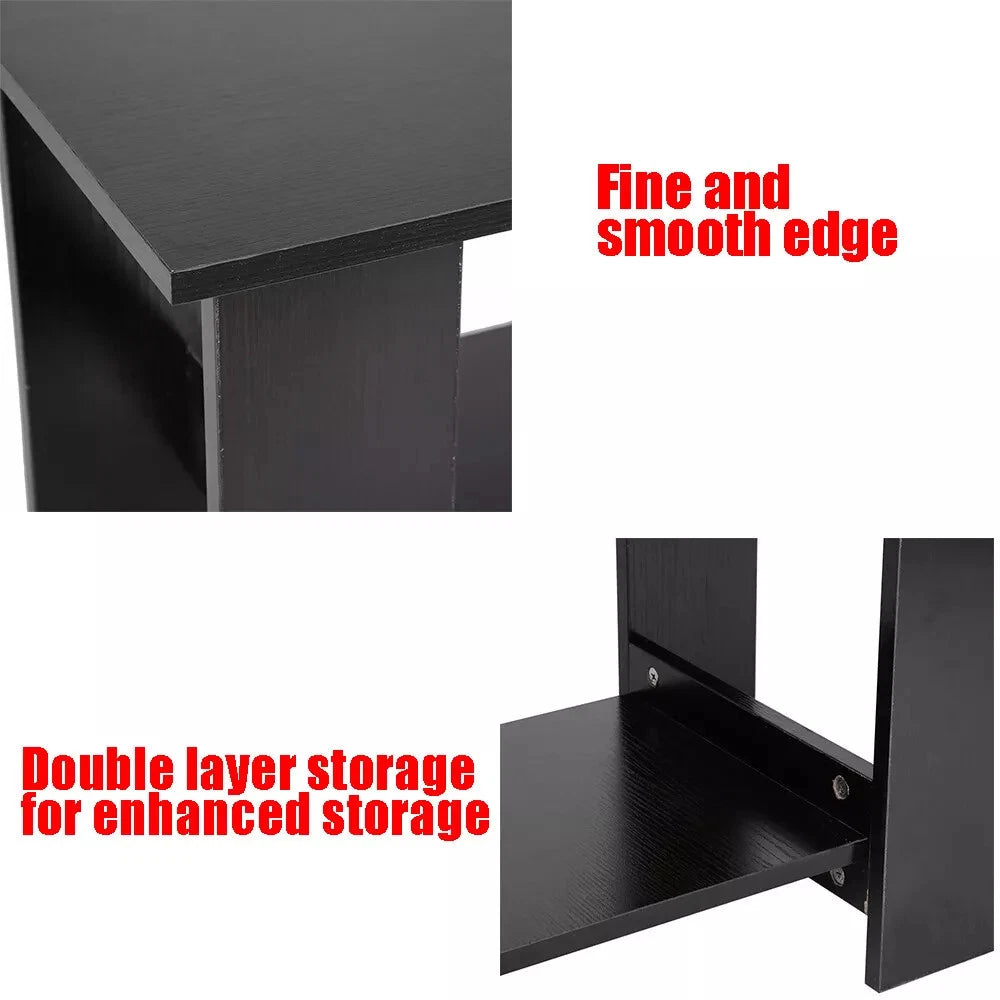 Modern Coffee Table Living Room Tea Side End Desk With Lower Storage Shelf Black