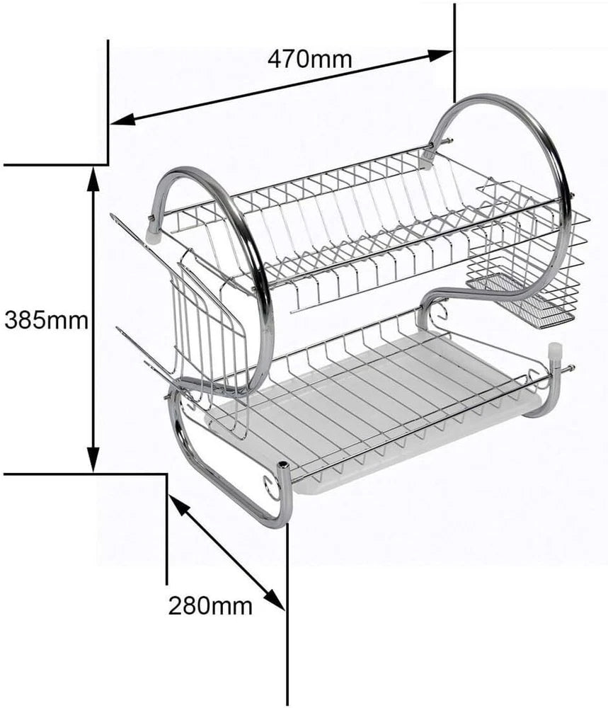 2 Tier Dish Drainer Rack with Drip Tray Plate Rack Kitchen Sink Cutlery Holder