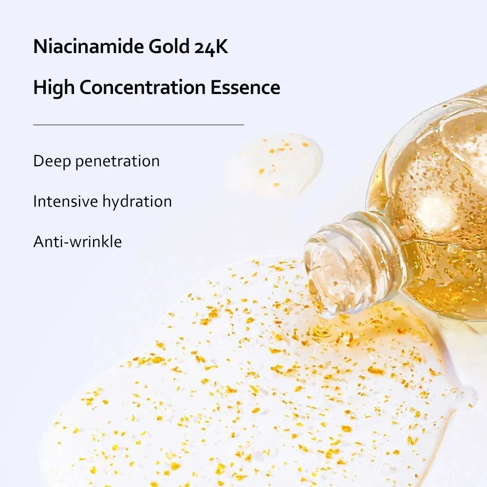 24K Gold Niacinamide Serum - Korean Anti-Aging Face & Eye Care Skincare Set