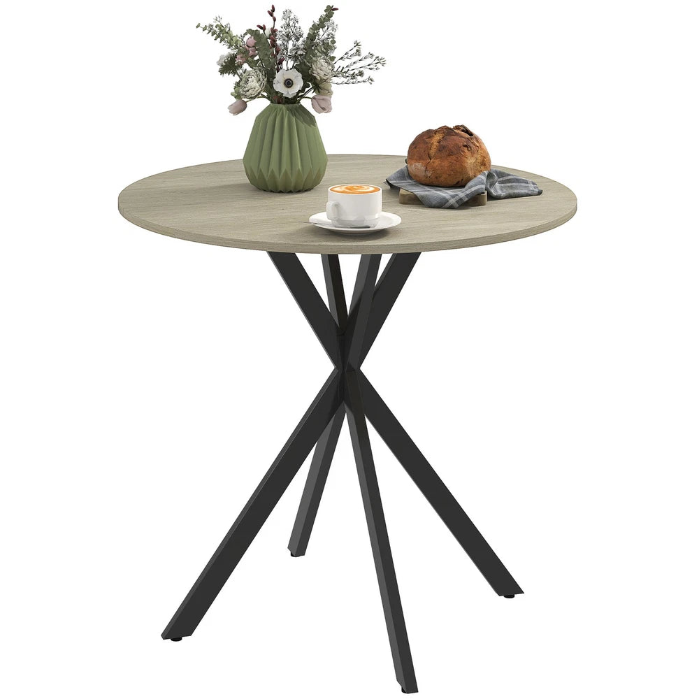 80cm Round Dining Table with Cross Steel Legs for Dining Room, White Oak