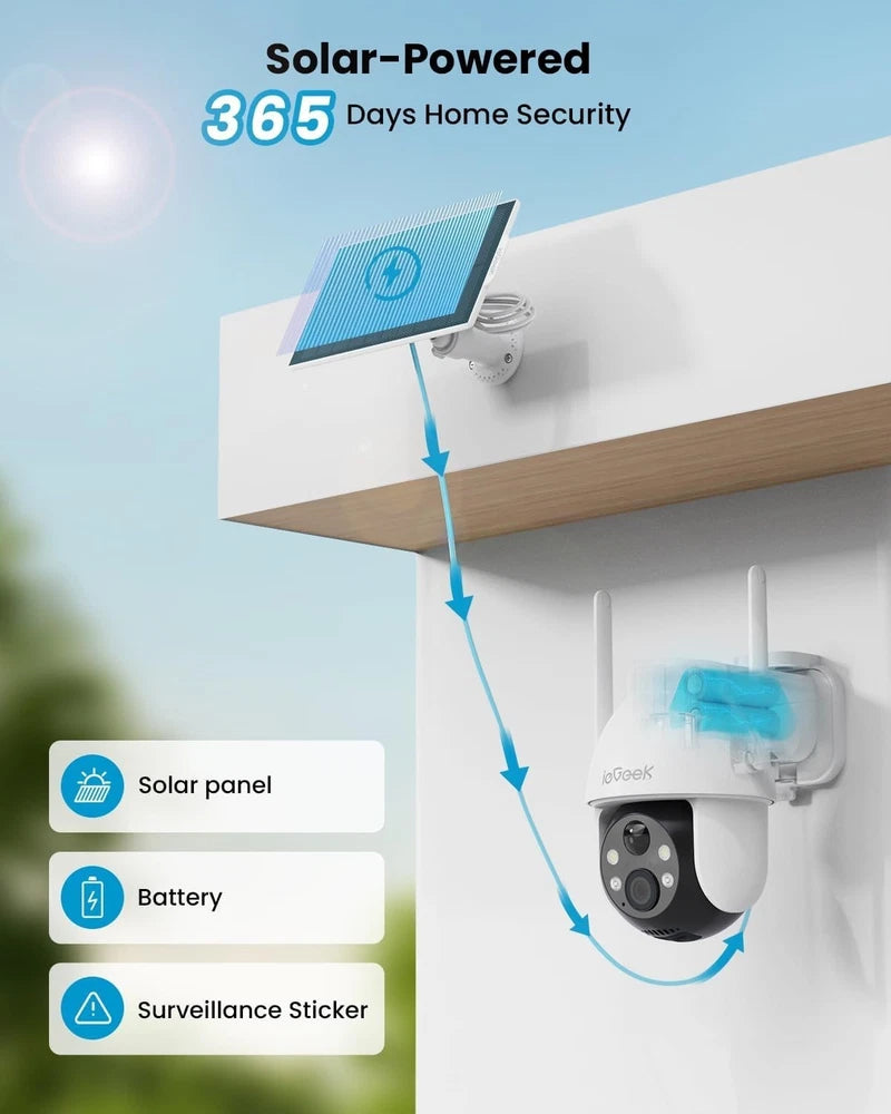 360° Wireless Security Camera PTZ WiFi IP Solar Powered Energy CCTV Outdoor Home