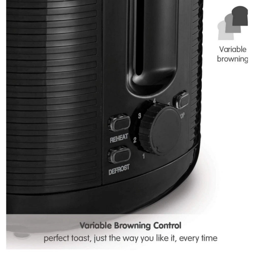 Black Toaster- 2 Slice-Variable Browning -Defrost -Reheat - Extra Wide Slot 850W