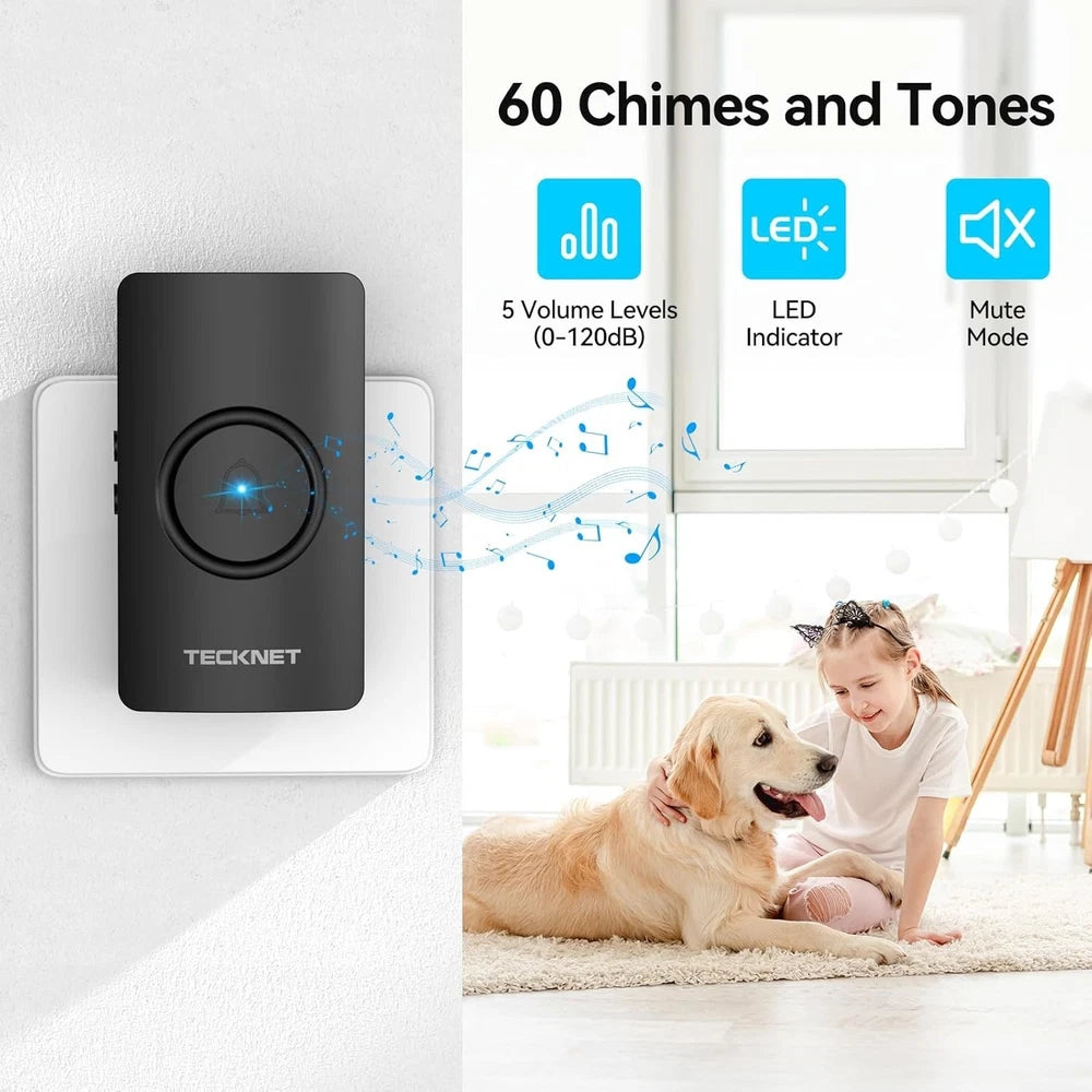 TECKNET Wireless Doorbell Plug in Door Bells Cordless IP65 Waterproof Door Chim