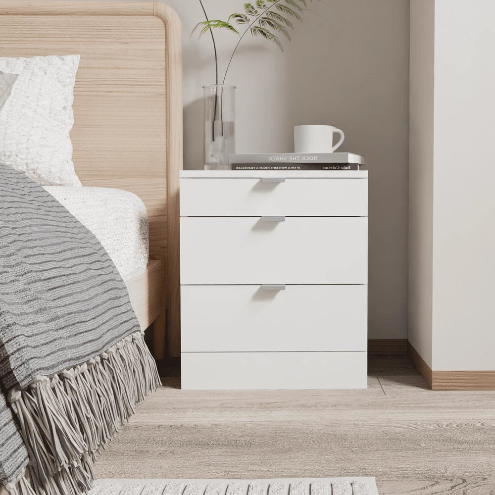 Modern 3 Drawers Bedside Table with Shelf Nightstand Bedroom Furniture Storage