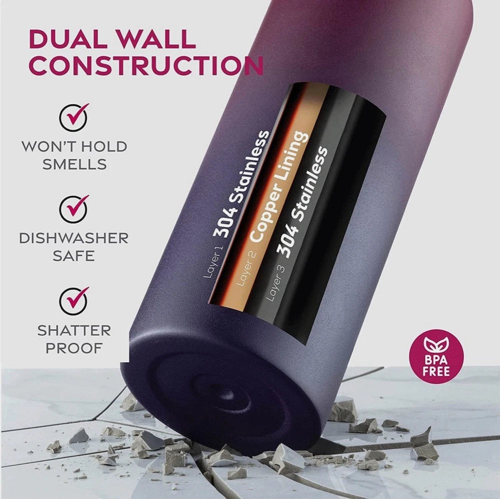 Triple Insulated Stainless Steel Water Bottle with Straw Flip Top Lid 1180ML