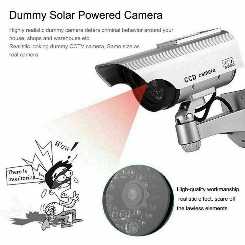 2 Pack Solar Powered Dummy Camera CCTV Security Surveillance Cam Fake IR LED UK