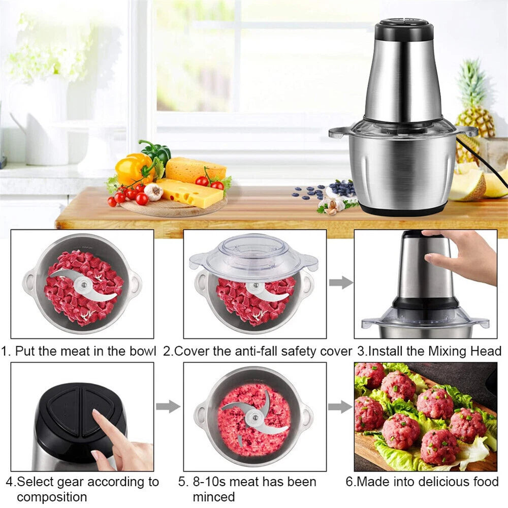 2L Electric Meat Grinder Mincer Mixer Home Blender Mini Food Chopper Processor