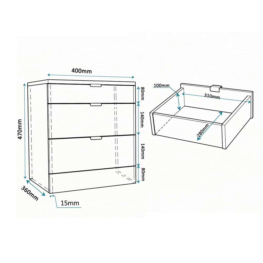 Modern 3 Drawers Bedside Table with Shelf Nightstand Bedroom Furniture Storage