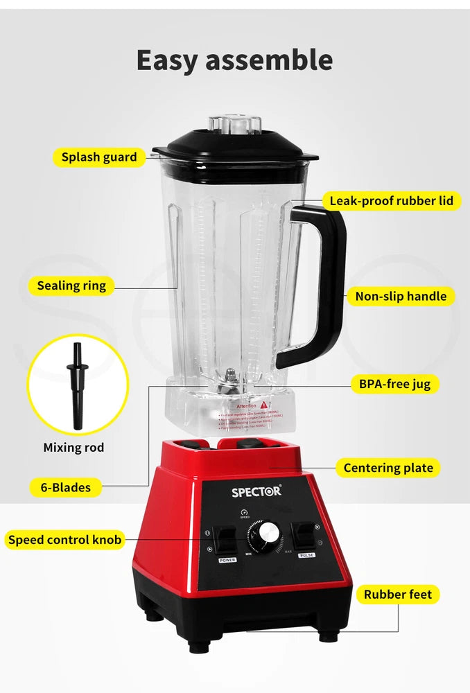 Spector 2L Commercial Blender Mixer Food Processor Juicer Smoothie Ice Crush Red