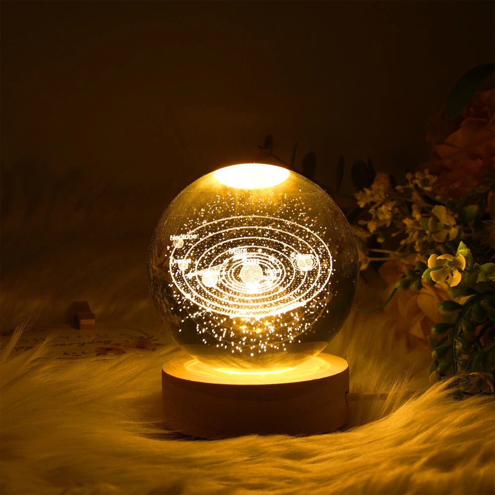 USB 3D Moon Planet Globe Galaxy Night Light LED Crystal Ball Table Lamp Bedside