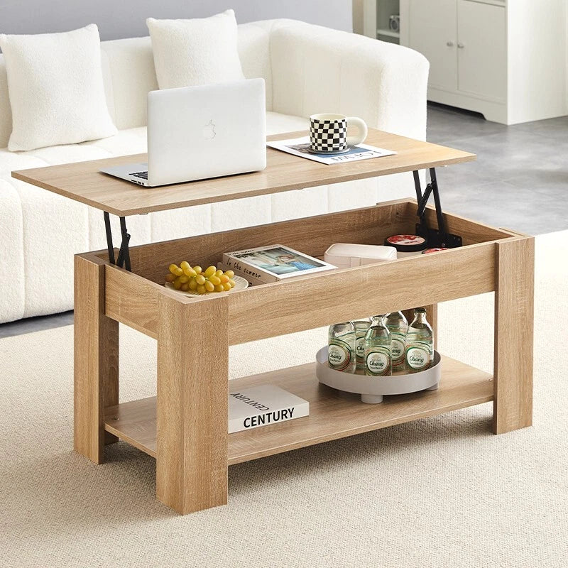 Lift Up Top Coffee Table Modern  Desk Hidden Storage Bottom Shelf 100*50*55cm