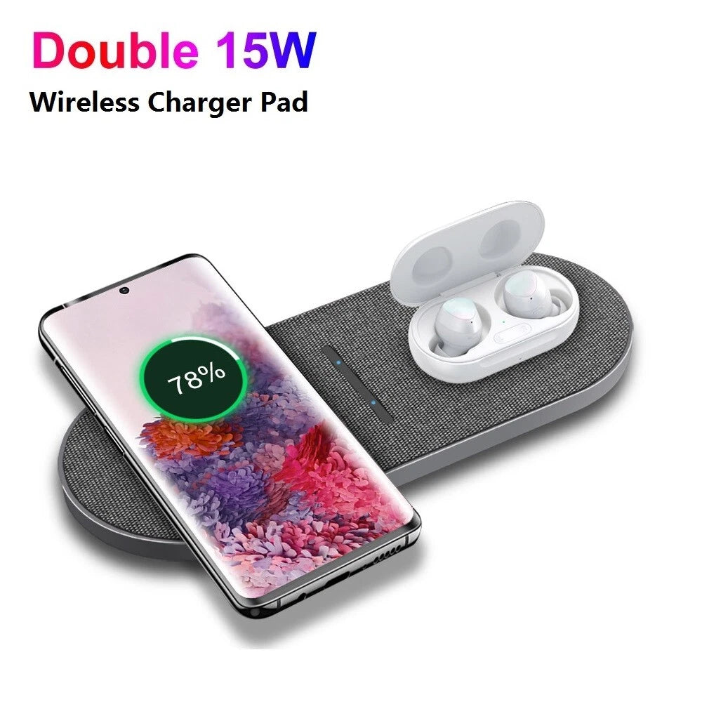 30W Dual Wireless Charger Pad Fast Charging Station For Apple iPhone/Samsung