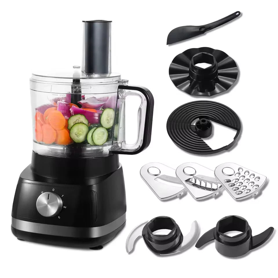 800W Food Processor Chopper 2L 3-Speed Pulse Multi-Chopper Dough Kneader Black