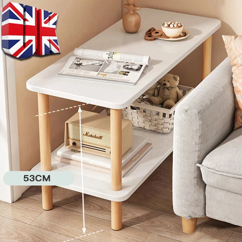 2 Tiers Side Table Concrete Effect Top with Shelf Living Room Coffee End Table
