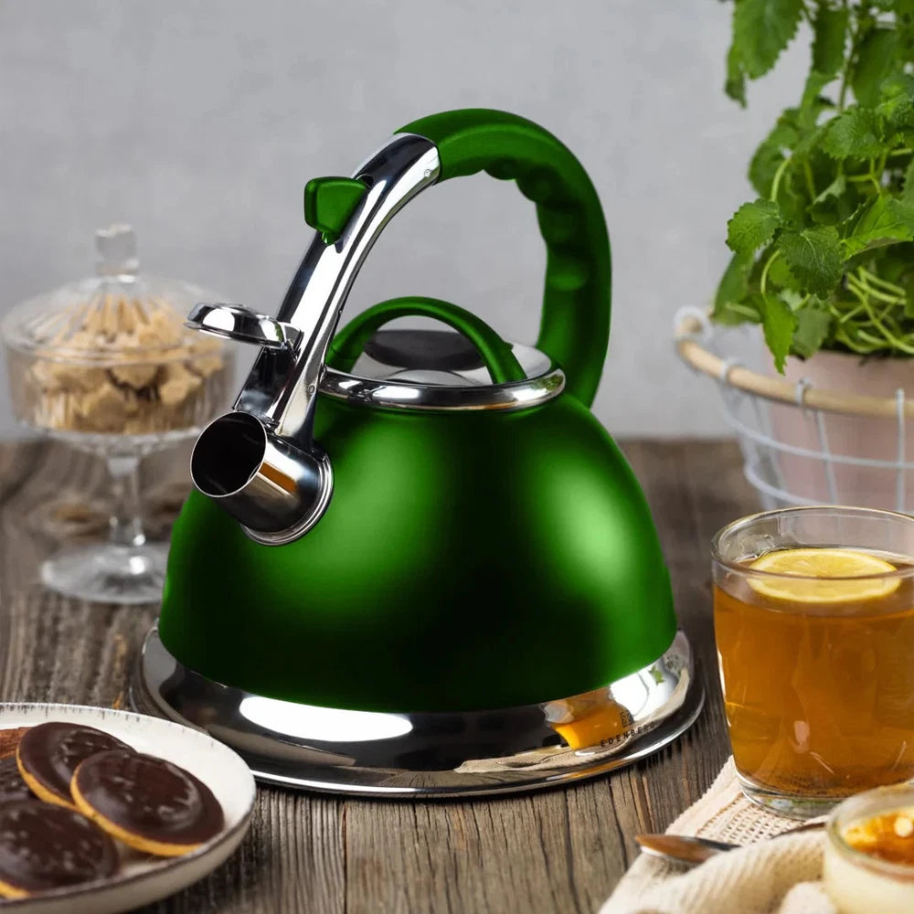 Prima Whistling Kettle Cordless Stainless Steel Easy Grip Handle 3.5L Green