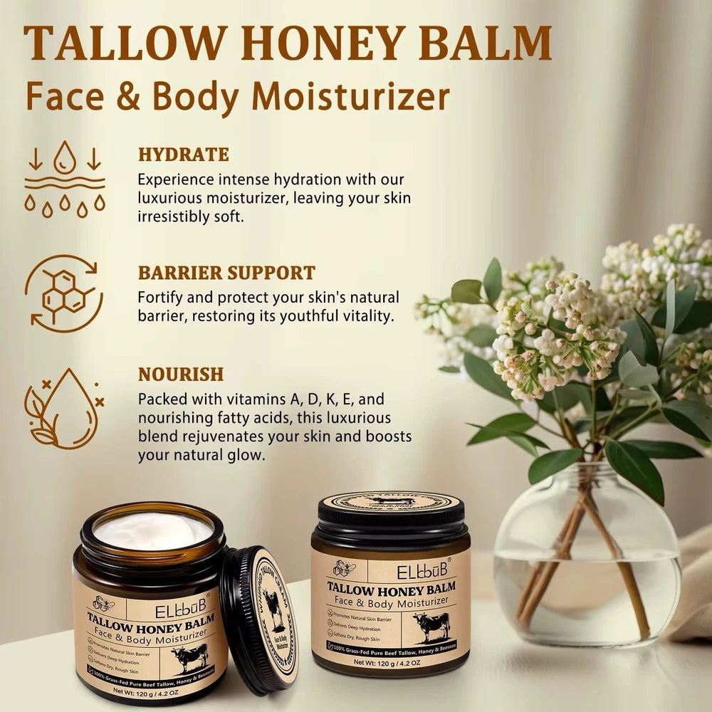 Beef Tallow Skin Care, Beef Tallow and Honey Balm Face Moisturizer, Natural