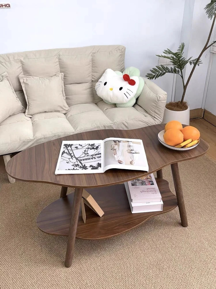 2 Layer Coffee Table Tea Table Cloud Modern Living Room Desk W/ Storage Shelf