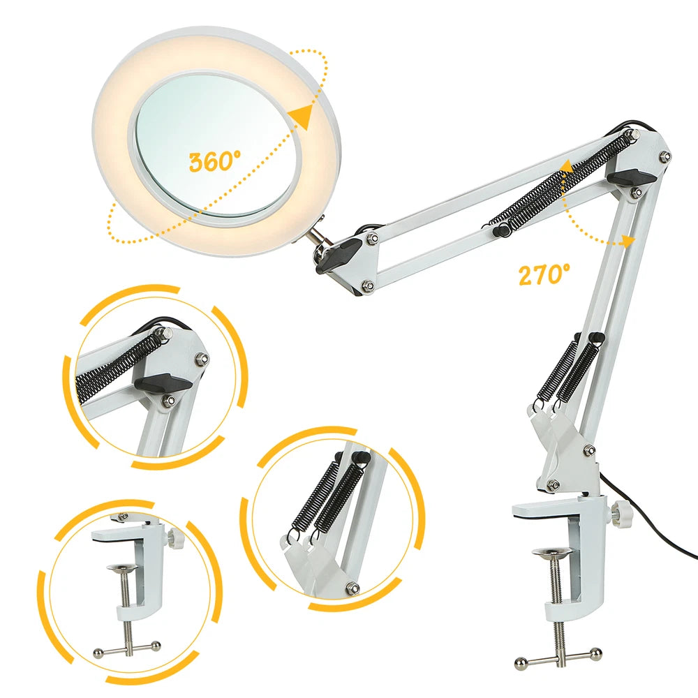 Tomshine Flexible Clamp-on Table Light with 8x Magnifier Swing Arm Dimmable UK