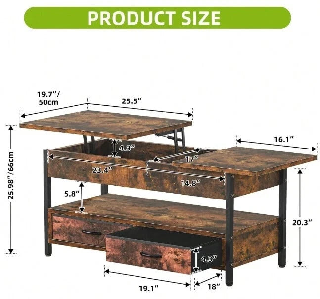 Coffee Table With Storage Lift Top Up Drawer Shelf Wooden Living Room Furniture