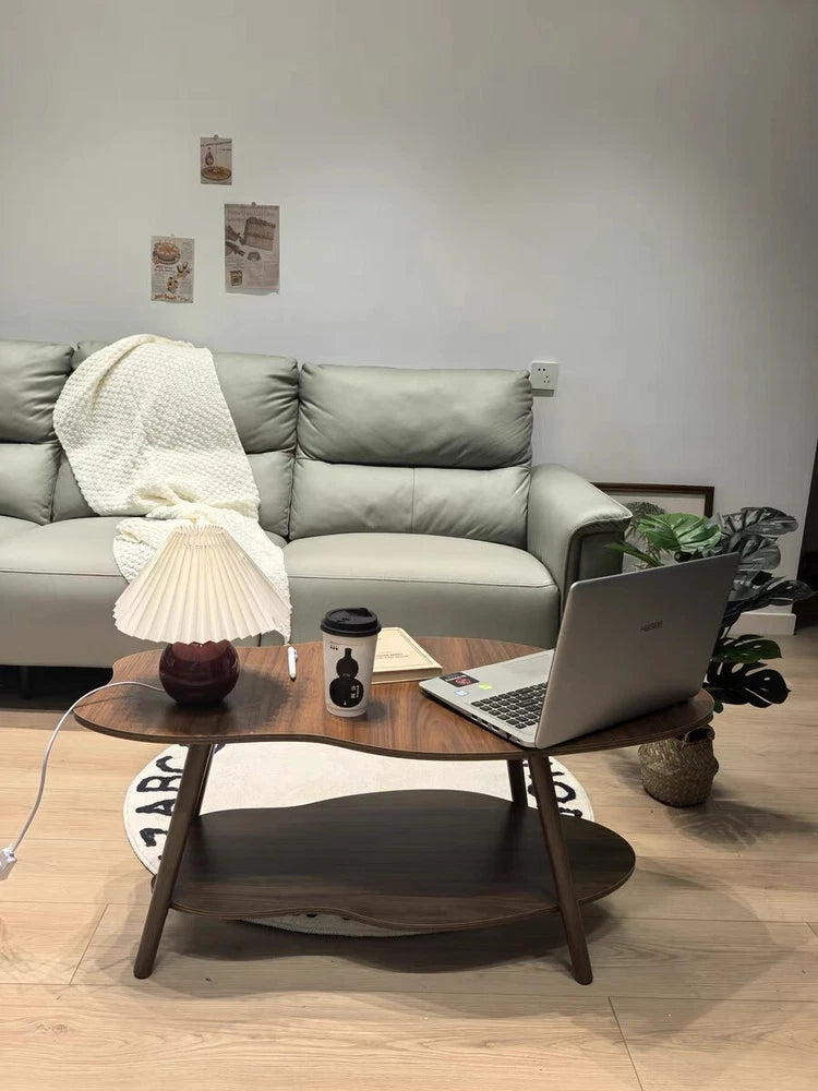 2 Layer Coffee Table Tea Table Cloud Modern Living Room Desk W/ Storage Shelf