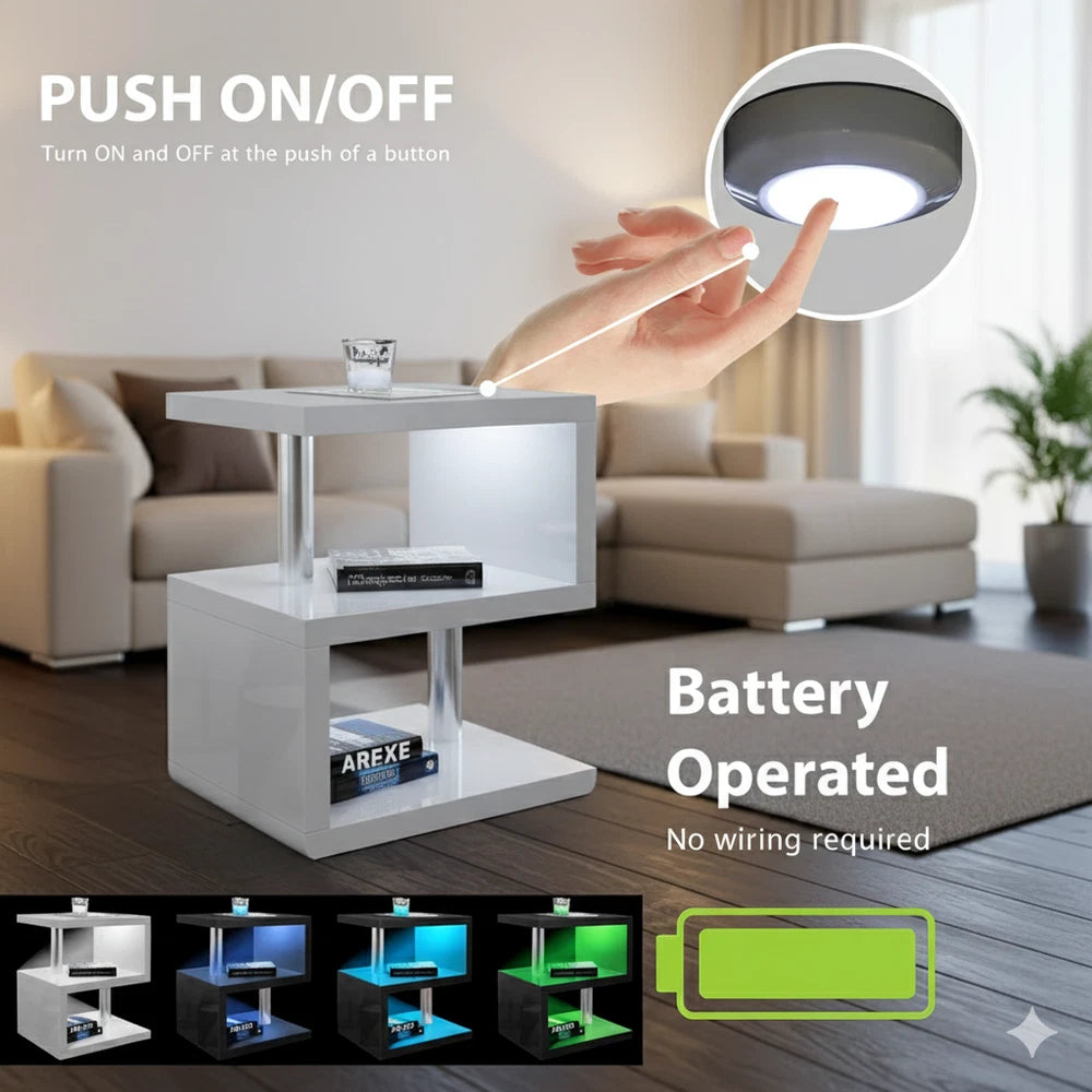 Small Side Table With Storage LED High Gloss Sofa End Coffee Table Living Room