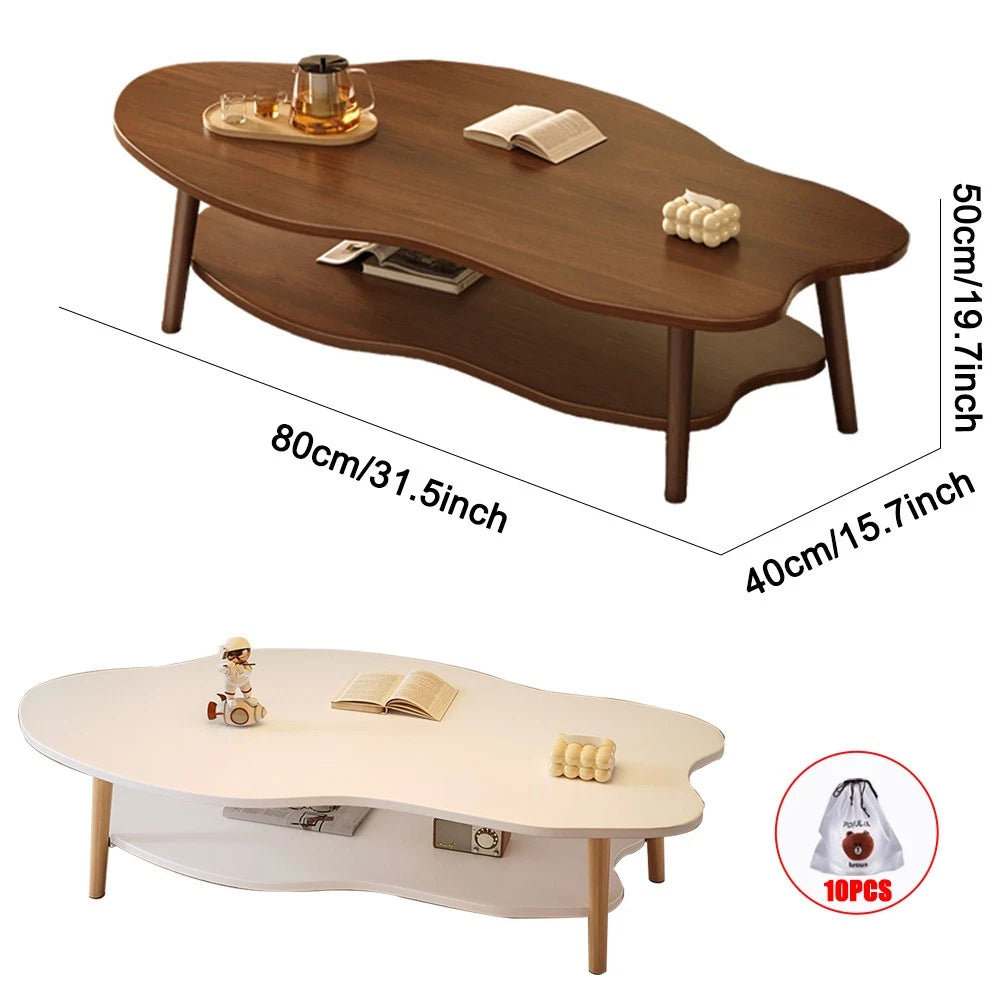 2 Layer Coffee Table Cloud Tea Table Modern Living Room Desk W/ Storage Shelf UK
