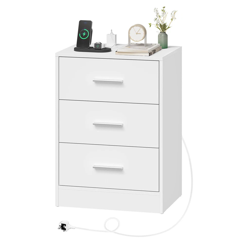 1/2x Bedside Table Cabinets w/ Charging Station Nightstand Storage Unit 3 Drawer