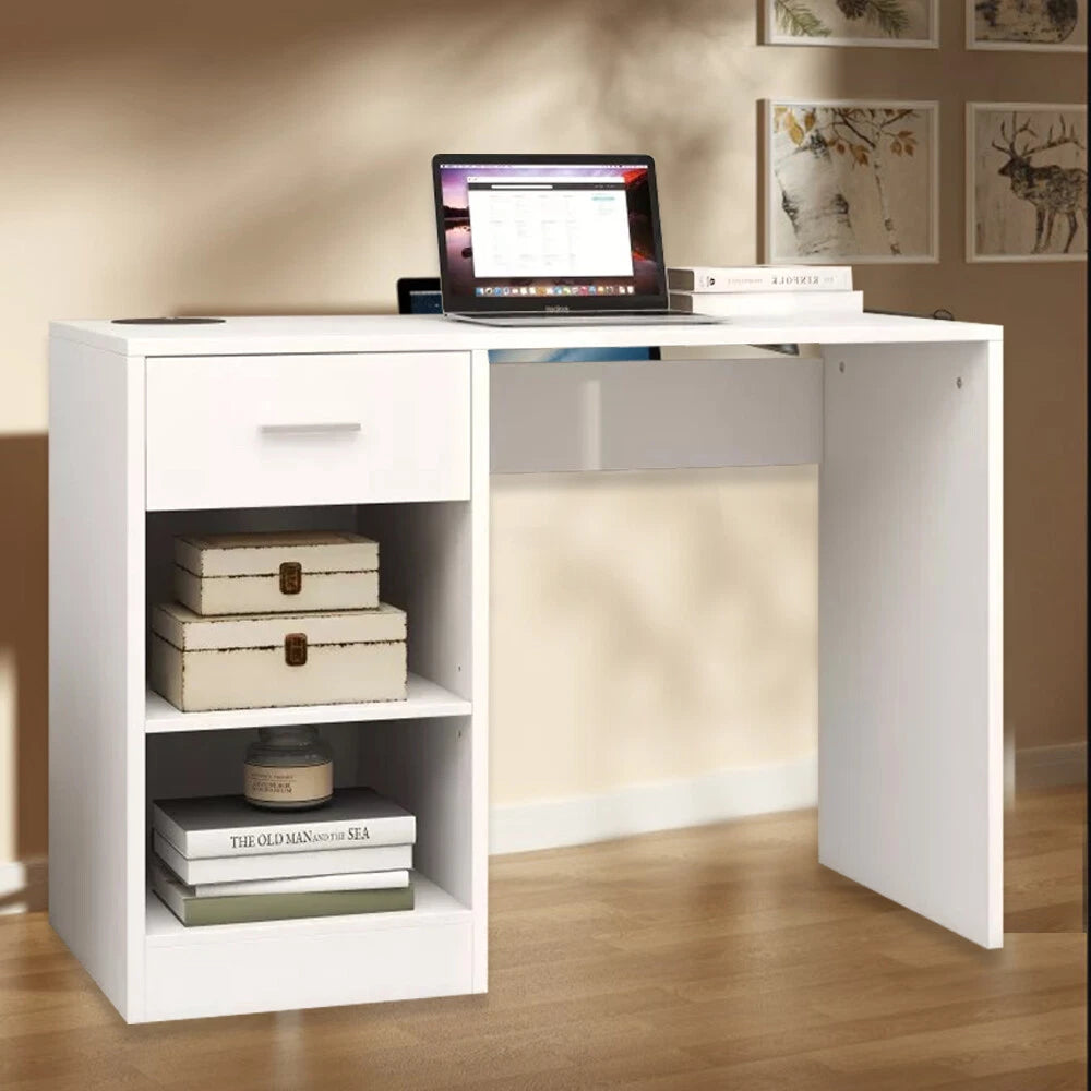 100cm Computer Desk Study Writing Table PC Laptop Desk with Drawer 2 Shelves