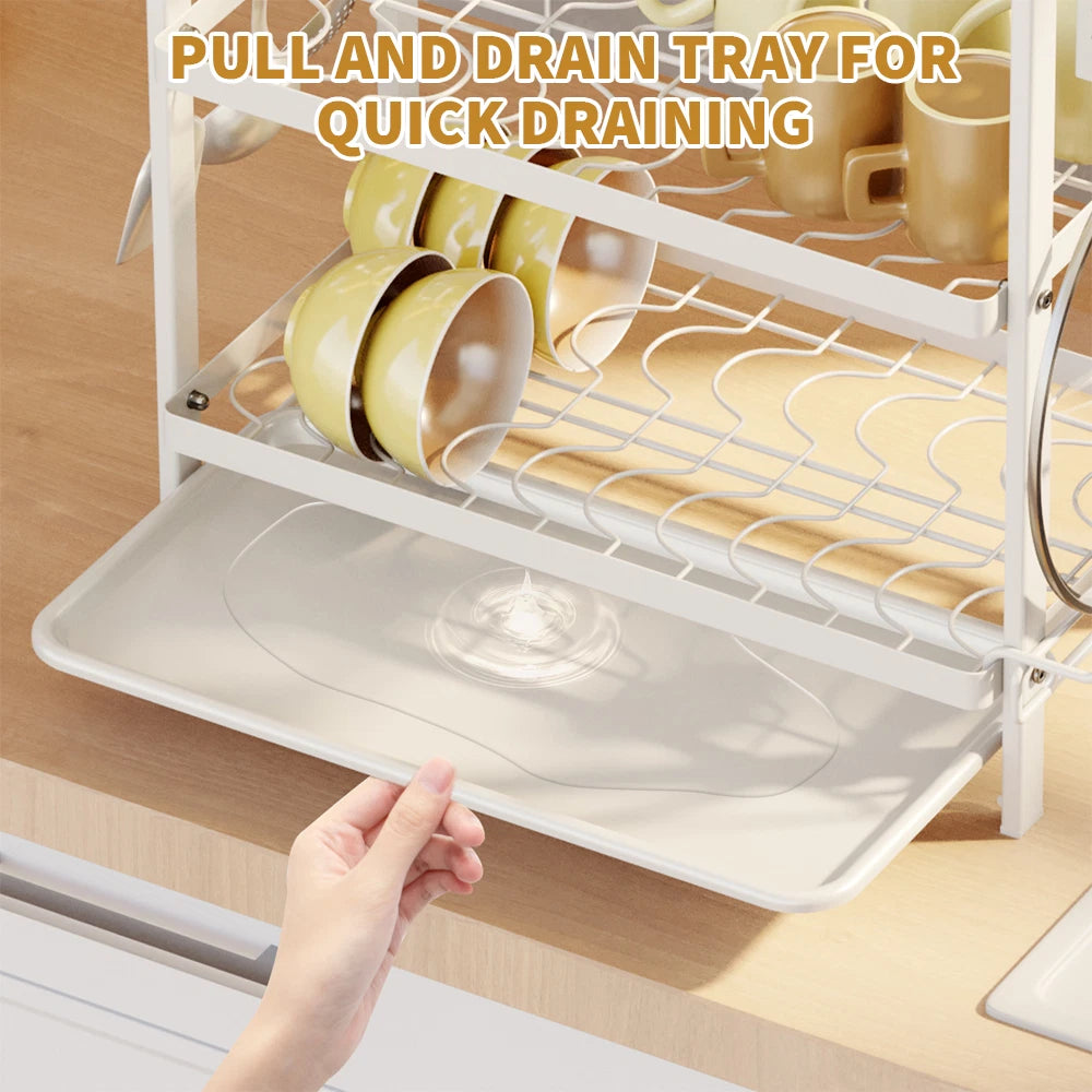 3 Tier Dish Drainer Rack with Drip Tray Cutlery Holder Plate Rack Kitchen Sink