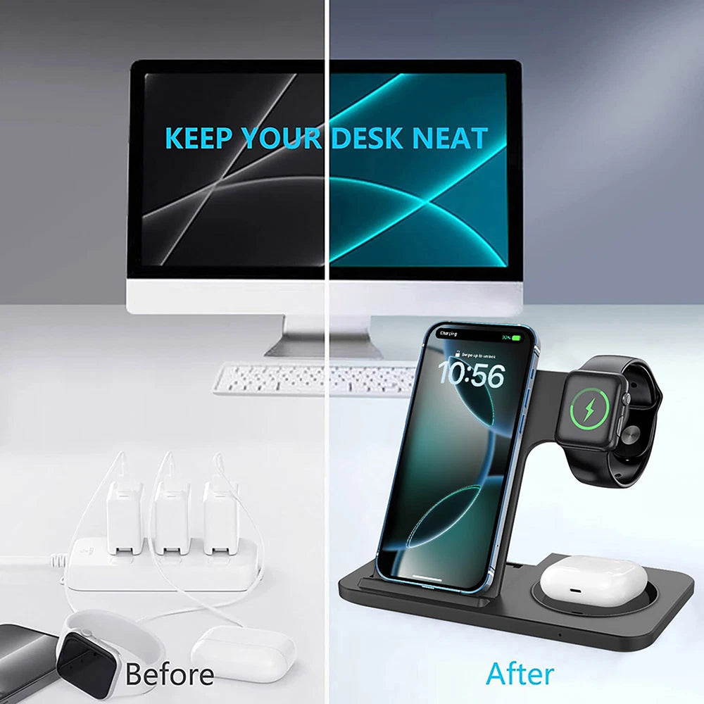 3in1 15W Fast Wireless Charger Dock Charging Station For Apple Watch 9 iPhone 16